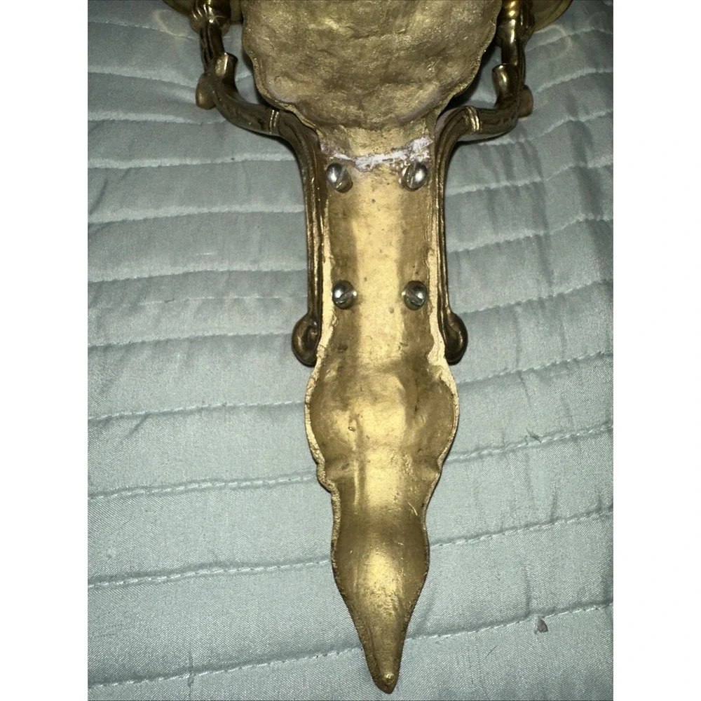 Brass Wall Sconces Pair Decorative Candle Holders with Floral and Bow Design